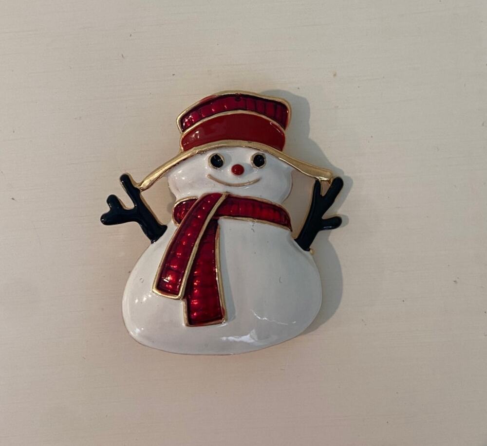 Enamel Snowman Brooch Pin With Gift Box Gold Tone Holiday Christmas Jewelry